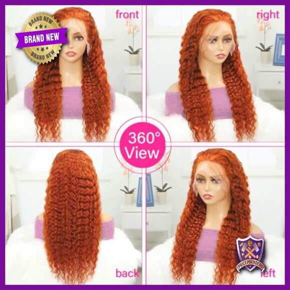 26 Inch Human Hair Lace Front Wig Deep Wave 180 Density Glueless